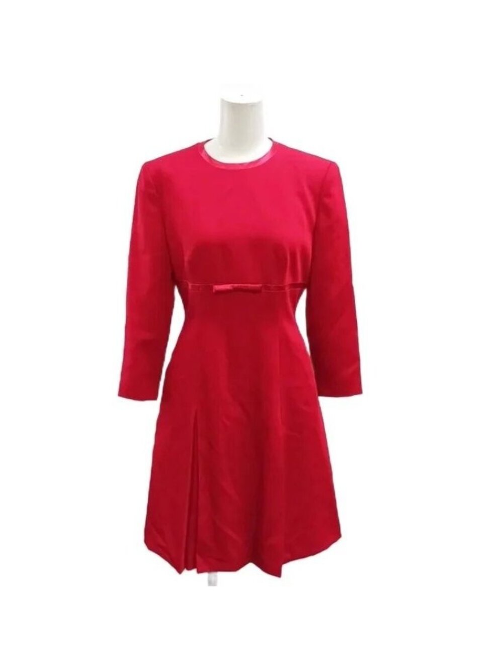 Dior Mademoiselle Vintage Dress Round Neck Three Quarter Sleeve Waist Ribbon S